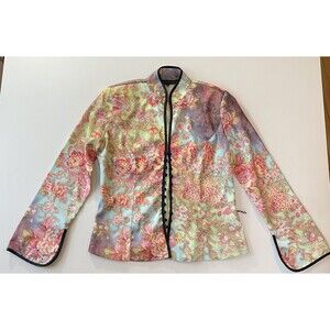 MESMERIZE Floral Print Kimono Button Front Asian Mandarin Lined Blazer Jacket S